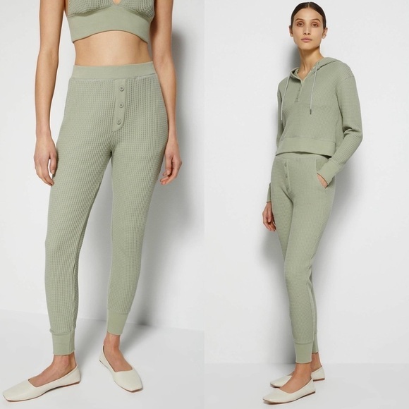 Jonathan Simkhai Pants - NWT JONATHAN SIMKHAI Sage‎ Waffle Knit High Rise Elastic Waist Jogger Pants S